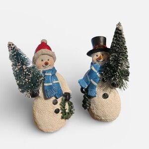 NWT 5'' Resin Snowman Figurines with Lighted Christmas Tree Winter Decoration